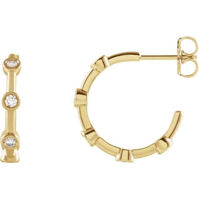 14K Yellow Gold 1/4 CTW Natural Diamond Bezel-Set Hoop Earrings - Perfect Gift for Any Occasion