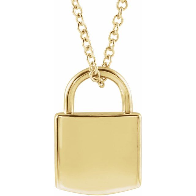 14k Gold Engravable Lock 16-18" Necklace