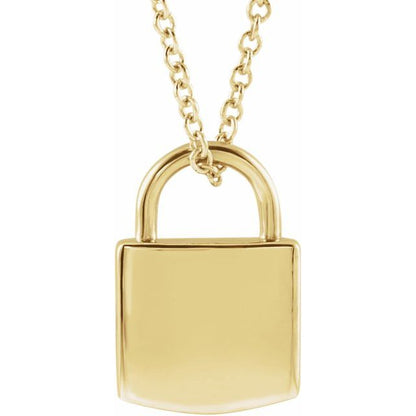 14k Gold Engravable Lock 16-18" Necklace