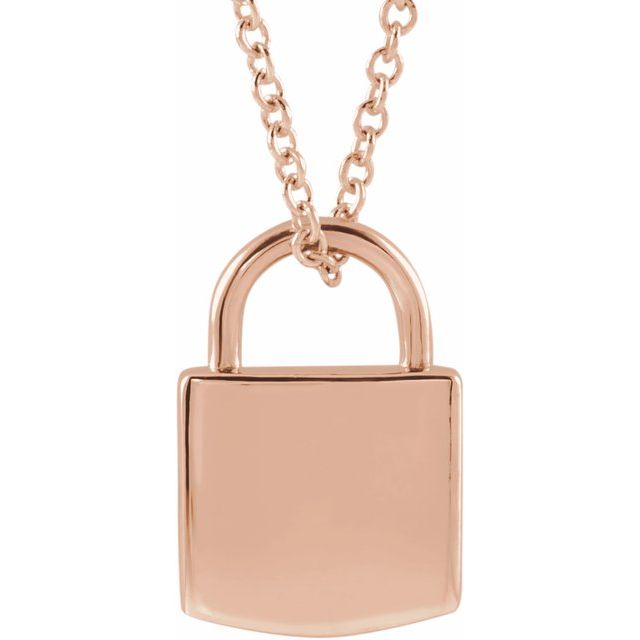 14k Gold Engravable Lock 16-18" Necklace