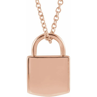 14k Gold Engravable Lock 16-18" Necklace