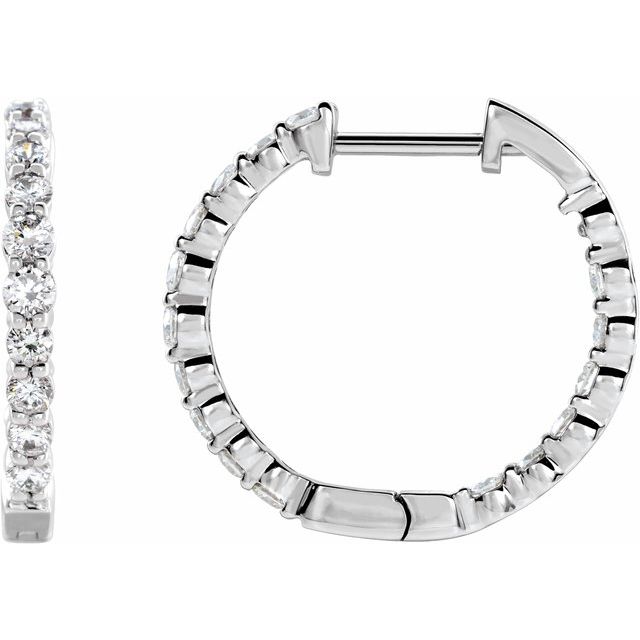 14K White 1 CTW Lab-Grown Diamond Inside-Outside Hinged 19.3 mm Hoop Earrings