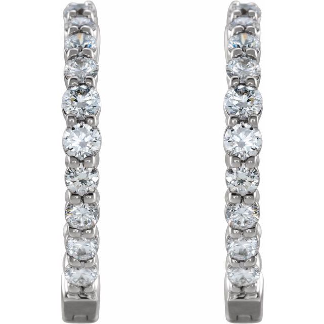 14K White 1 CTW Lab-Grown Diamond Inside-Outside Hinged 19.3 mm Hoop Earrings