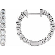14K White 2 CTW Lab-Grown Diamond Inside-Outside Hinged 20 mm Hoop Earrings