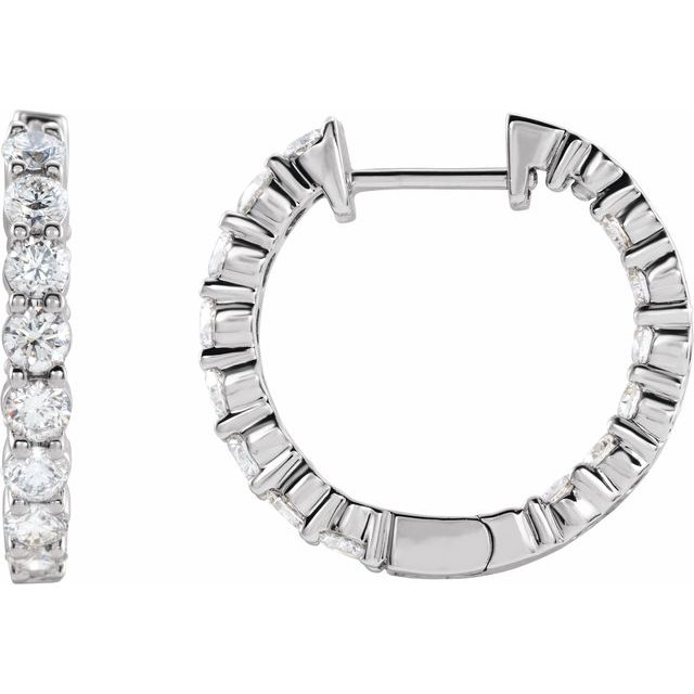 14K White 2 CTW Lab-Grown Diamond Inside-Outside Hinged 20 mm Hoop Earrings