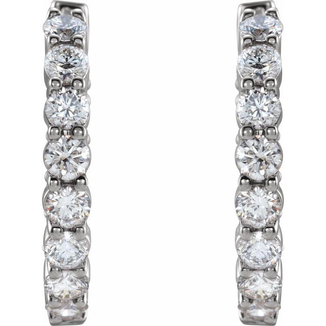 14K White 2 CTW Lab-Grown Diamond Inside-Outside Hinged 20 mm Hoop Earrings