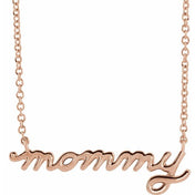14K Petite Mommy, Mama and Mom Script Necklace with 18" Chain in Elegant Design