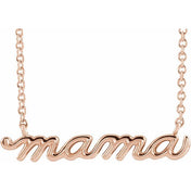14K Petite Mommy, Mama and Mom Script Necklace with 18" Chain in Elegant Design