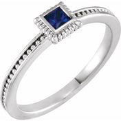 14K White Lab-Grown Blue Sapphire Family Stackable Ring