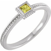 14K White Natural Peridot Family Stackable Ring