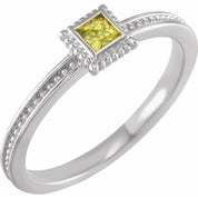 14K White Natural Peridot Family Stackable Ring