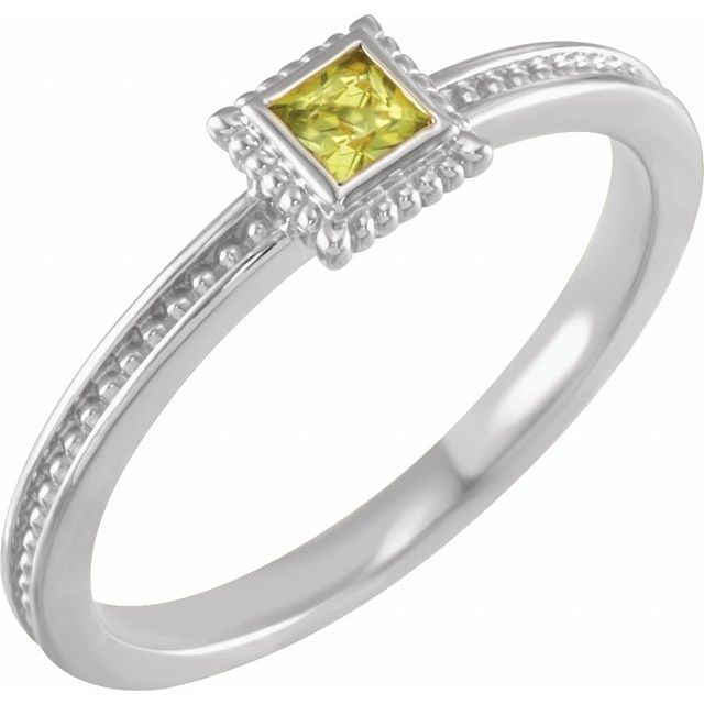 14K White Natural Peridot Family Stackable Ring