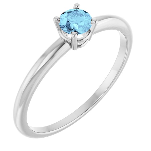 14K White Natural Aquamarine Ring