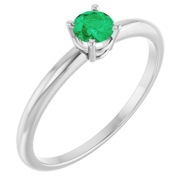 14K White Lab-Grown Emerald Ring