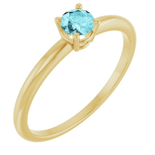 14K Yellow Natural Blue Zircon Ring - Elegant Birthstone Jewelry