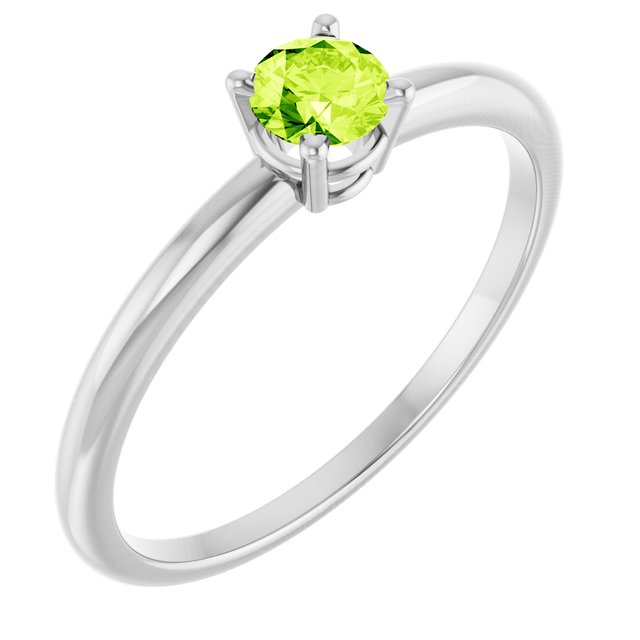 14K White Natural Peridot Ring - Elegant Birthstone Jewelry