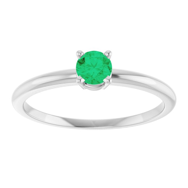 14K White Lab-Grown Emerald Ring