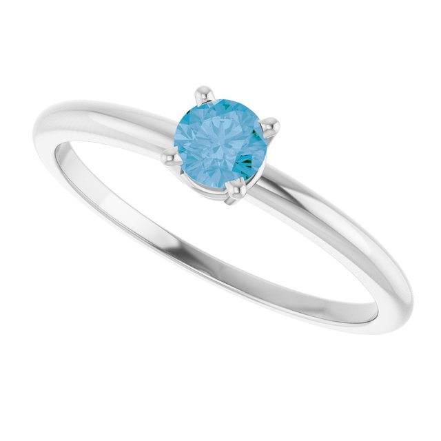 14K White Natural Swiss Blue Topaz Ring