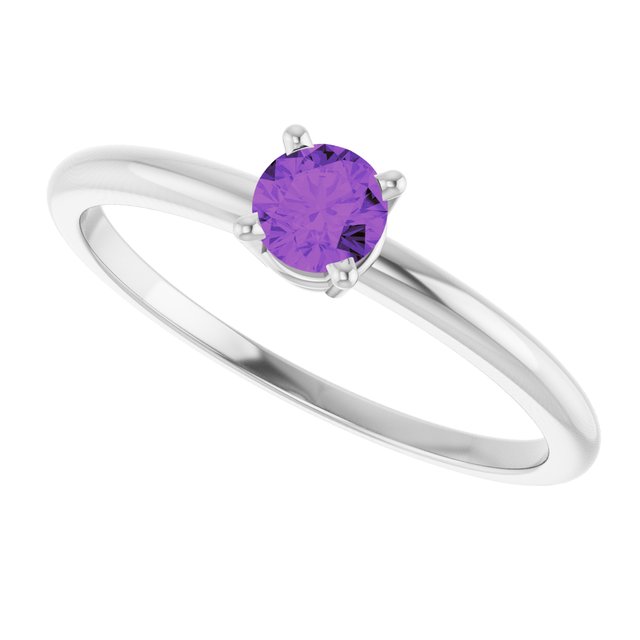 14K White Natural Amethyst Ring