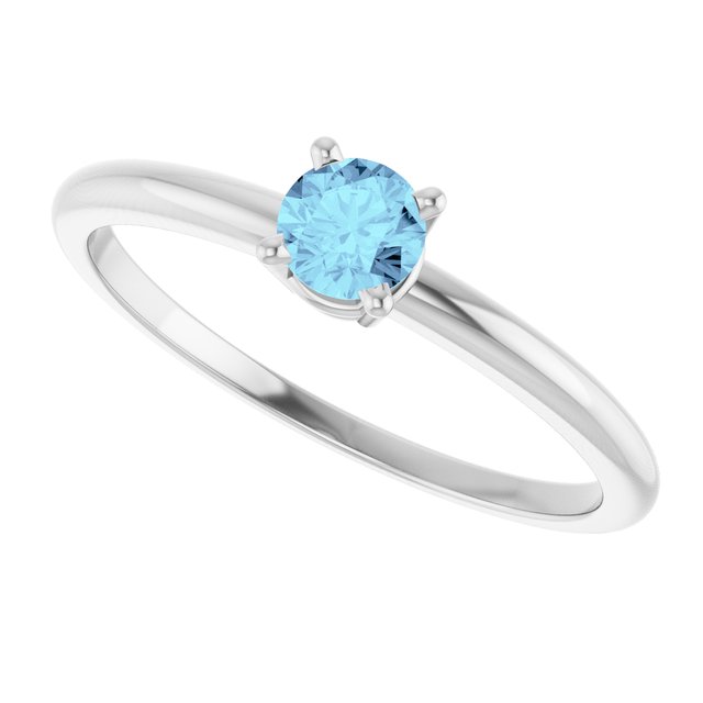 14K White Natural Aquamarine Ring