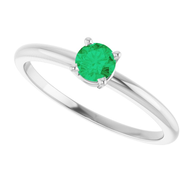 14K White Lab-Grown Emerald Ring