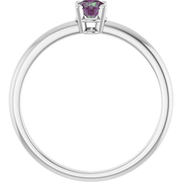 14K White Lab-Grown Alexandrite Ring