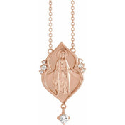 14K .08 CTW Natural Diamond Miraculous Mary 18" Necklace
