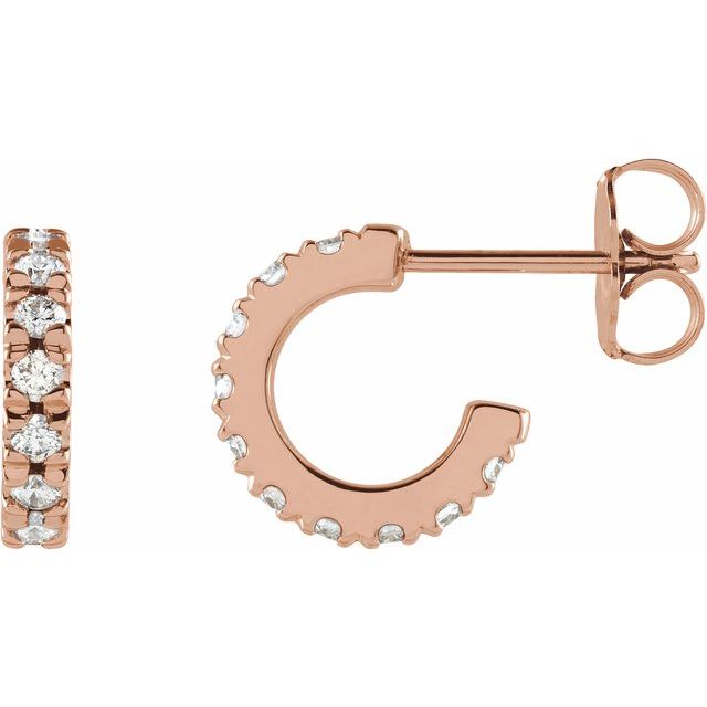 14K Rose 1/3 CTW Lab-Grown Diamond French-Set 10 mm Huggie Hoop Earrings