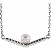 14K Cultured White Akoya Pearl V 18" Necklace