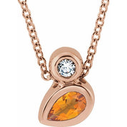 14K Rose 5x3 mm Pear Natural Citrine & .03 CT Natural Diamond 16-18" Necklace