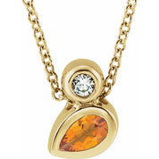 14K Yellow 5x3 mm Pear Natural Citrine & .03 CT Natural Diamond 16-18" Necklace
