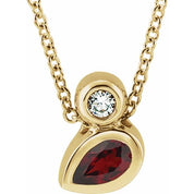 14K Yellow 5x3 mm Pear Natural Mozambique Garnet & .03 CT Natural Diamond 16-18" Necklace