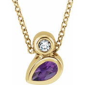 14K Yellow 5x3 mm Pear Natural Amethyst & .03 CT Natural Diamond 16-18" Necklace