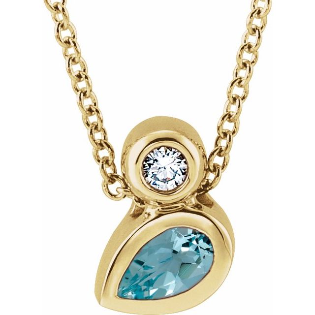 14K Yellow 5x3 mm Pear Natural Aquamarine & .03 CT Natural Diamond 16-18" Necklace