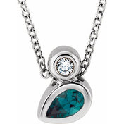 Platinum 5x3 mm Pear Lab-Grown Alexandrite & .03 CT  Natural Diamond 16-18" Necklace