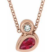 14K Rose 5x3 mm Pear Natural Ruby & .03 CT Natural Diamond 16-18" Necklace