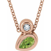 14K Rose 5x3 mm Pear Natural Peridot & .03 CT Natural Diamond 16-18" Necklace