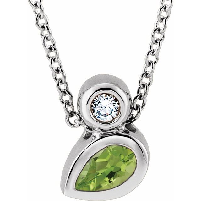 Sterling Silver 5x3 mm Pear Natural Peridot & .03 CT Natural Diamond 16-18" Necklace