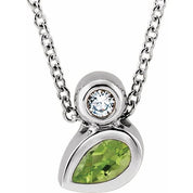 14K White 5x3 mm Pear Natural Peridot & .03 CT Natural Diamond 16-18" Necklace