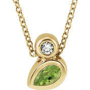 14K Yellow 5x3 mm Pear Natural Peridot & .03 CT Natural Diamond 16-18" Necklace