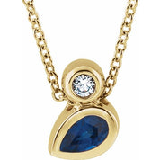 14K Yellow 5x3 mm Pear Natural Blue Sapphire & .03 CT Natural Diamond 16-18" Necklace