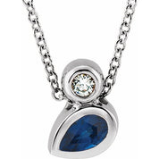 Sterling Silver 5x3 mm Pear Lab-Grown Blue Sapphire & .03 CT Natural Diamond 16-18" Necklace