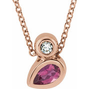 14K Rose 5x3 mm Pear Natural Pink Tourmaline & .03 CT Natural Diamond 16-18" Necklace