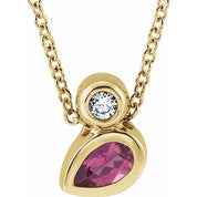 14K Yellow 5x3 mm Pear Natural Pink Tourmaline & .03 CT Diamond 16-18" Necklace