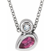 Sterling Silver 5x3 mm Pear Natural Pink Tourmaline & .03 CT Natural Diamond 16-18" Necklace