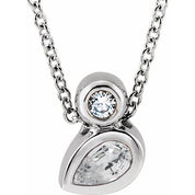 Sterling Silver 5x3 mm Pear Natural White Sapphire & .03 CT Natural Diamond 16-18" Necklace