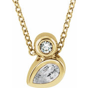 14K Yellow 5x3 mm Pear Natural White Sapphire & .03 CT Natural Diamond 16-18" Necklace