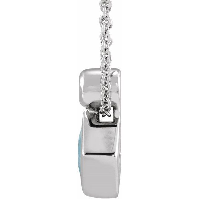 Sterling Silver 4x4 mm Square Natural Aquamarine & .03 CT Natural Diamond 16-18" Necklace