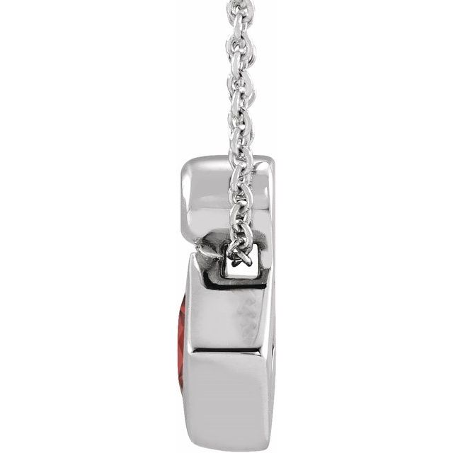 Sterling Silver 4x4 mm Square Natural Mozambique Garnet & .03 CT Natural Diamond 16-18" Necklace