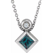 Sterling Silver 4x4 mm Square Lab-Grown Alexandrite & .03 CT Natural Diamond 16-18" Necklace